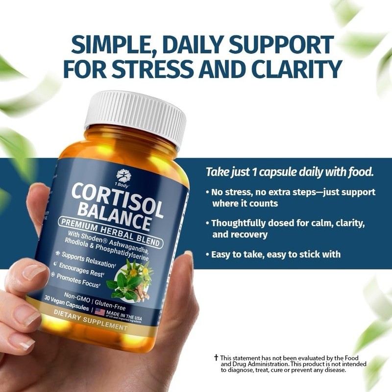 USA Made Cortisol Balance Support Natural Relaxation Rest Focus Mood Supplement