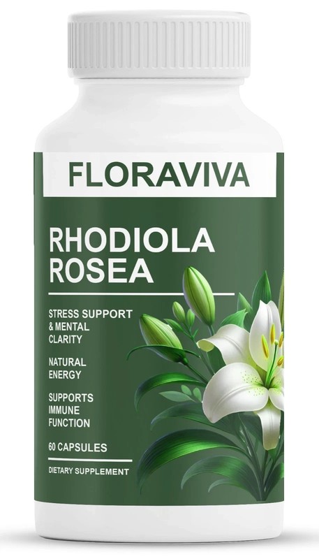 Floraviva Rhodiola Rosea Capsules for Stress Relief, Energy, Focus & Mood, Non-G