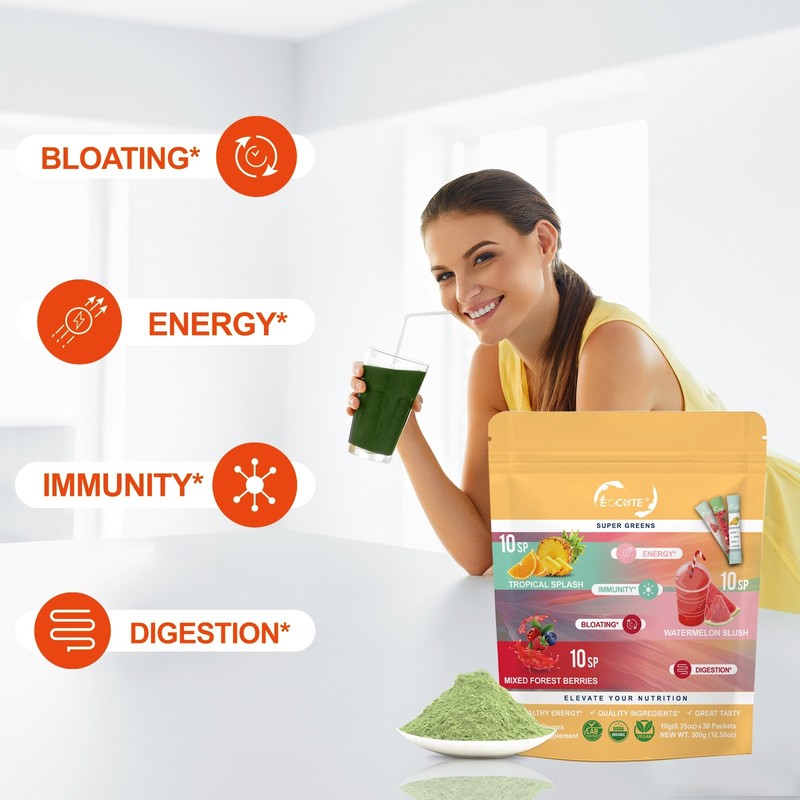 Super GREEN Powder Bloating Relief Gut Health Care & More 3 flavors-30 packet US gallery