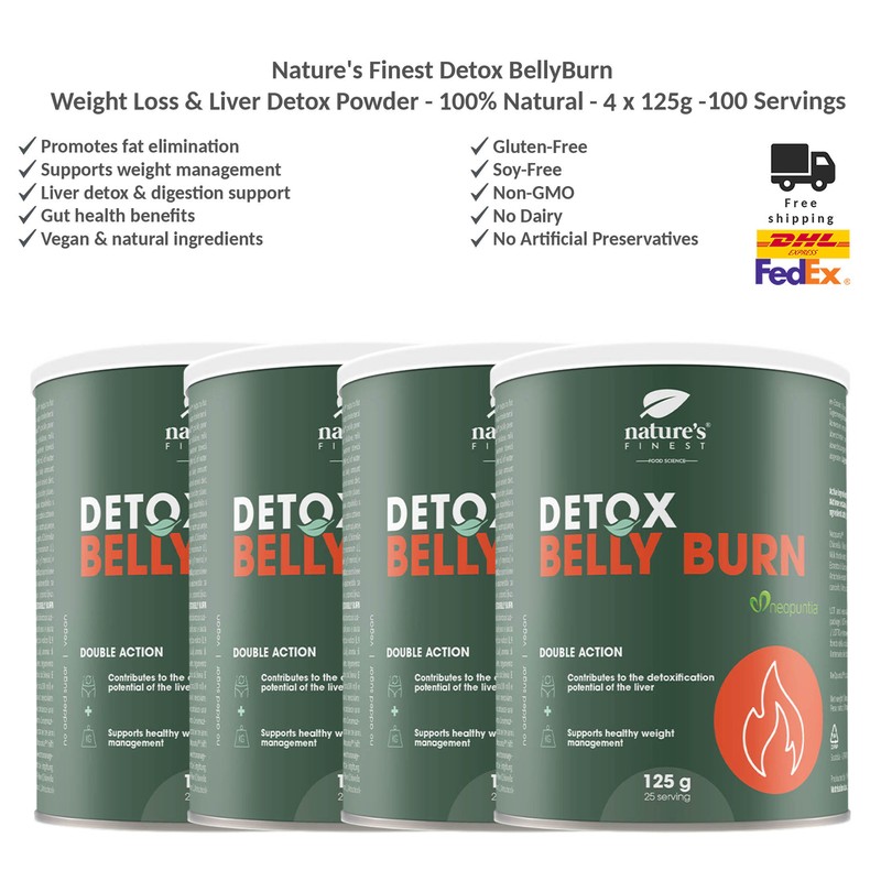 Nature’s Finest Detox Belly Burn Fat Burning & Liver Detox Powder 4x125g