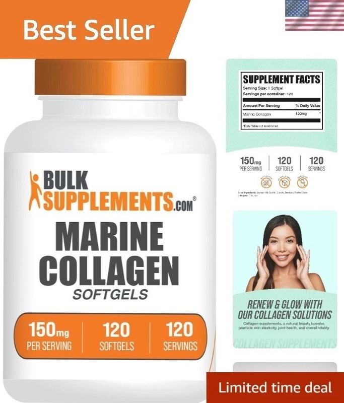 Gluten-Free Marine Collagen Softgels – 150mg Collagen for Radiant Skin, 120 C…