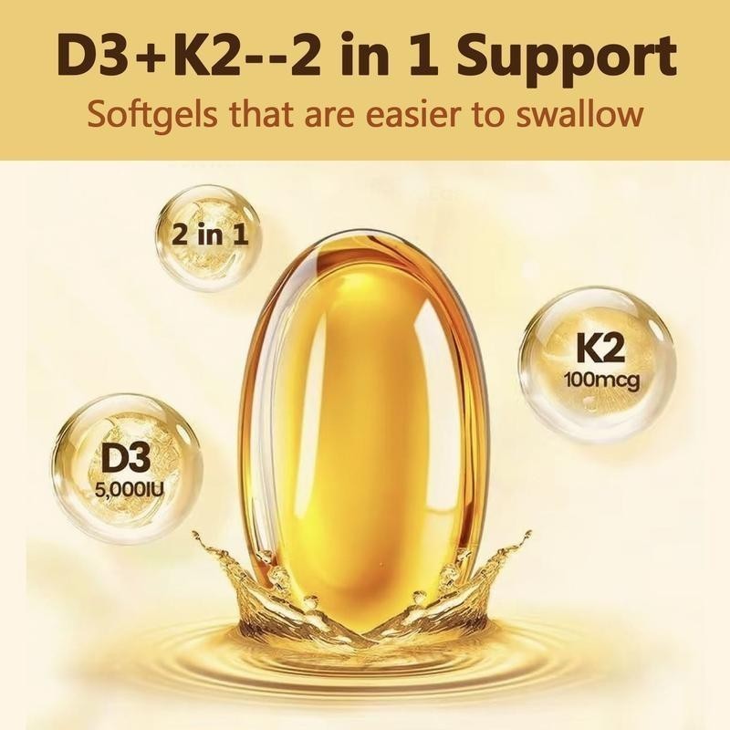 NEW Vitamin D3 5000 IU with K2 MK7 250 Veggie Softgels Bone Immune Support gallery