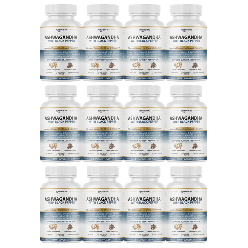 Ashwagandha Stress Relaxation Calm Support Supplement 60 Caps – 12 Bottles