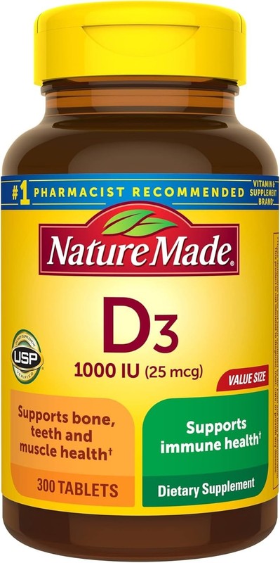 Nature Made Vitamin D3 1000 IU (25 mcg) bone teeth immune health – 300 Softgels