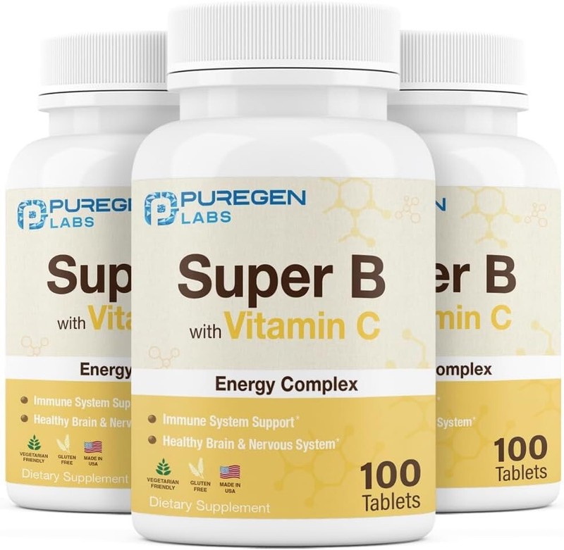 Puregen Labs Super B Energy Complex with Vitamin C 100 Vegetarian Tablets 3Pk