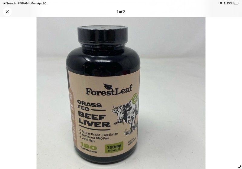 ForestLeaf Grass Fed Beef Liver 750mg, 180ct Capsules Exp 09/2027