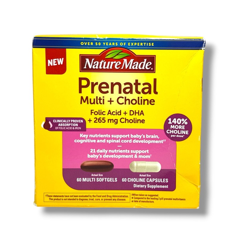 NatureMade Prenatal Multi+Choline Folic Acid+DHA+265mg Choline -120 Count-