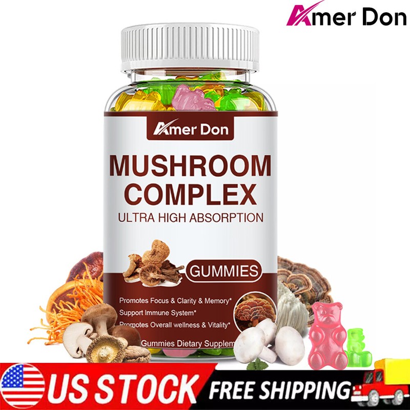 Mushroom Gummies Supplement 2500mg 10 Mushrooms Blend Reishi, Lions Mane US SHIP