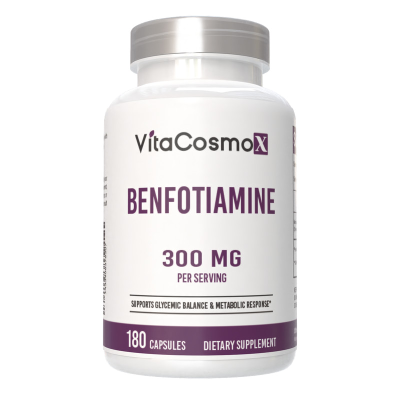 VitaCosmoX Benfotiamine 300 mg 180 Capsules – Fat Soluble Vitamin B1, Non-GMO