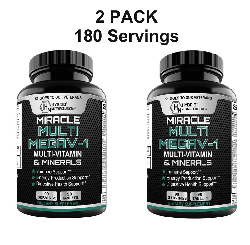 MEGAV-1 Multivitamin Tablets – Daily Vitamin Minerals with Probiotics – 2 Pack