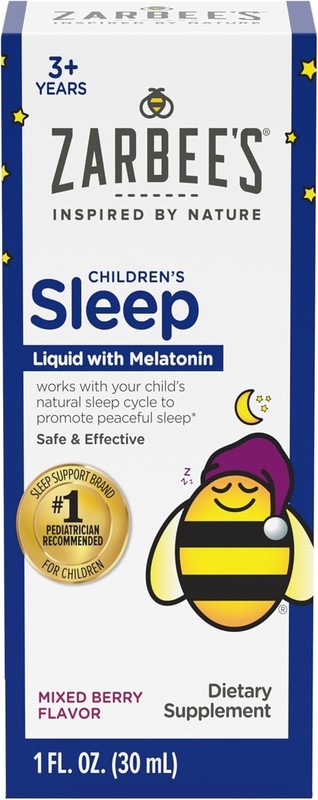 Zarbee’s Kids Melatonin Sleep Supplement Liquid, 1mg Melatonin, Drug-Free