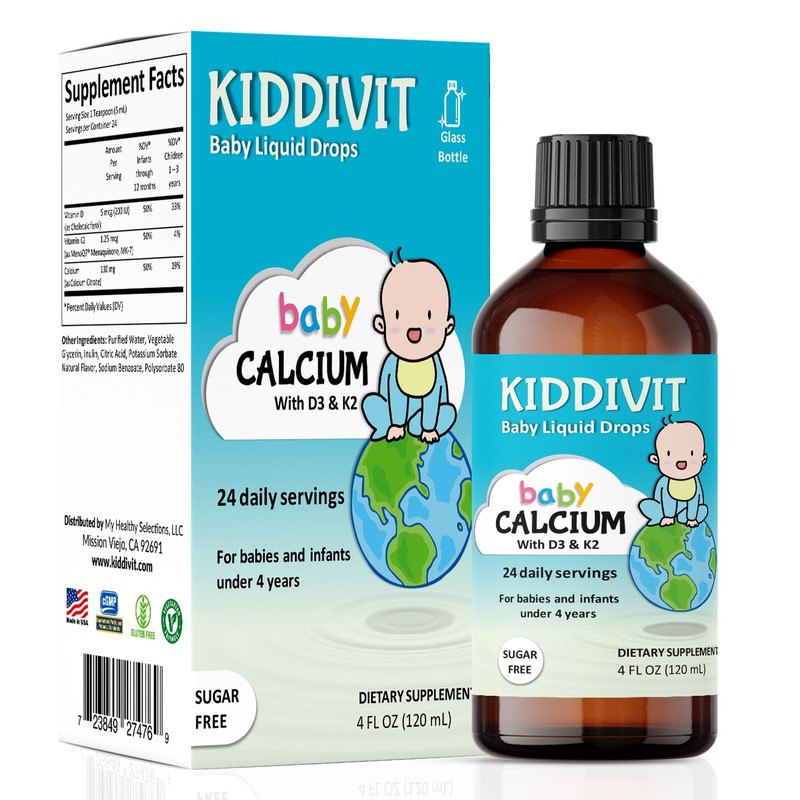 Baby Calcium Liquid Drops with Vitamin D3 & K2 – Gentle Bone & Growth Support...