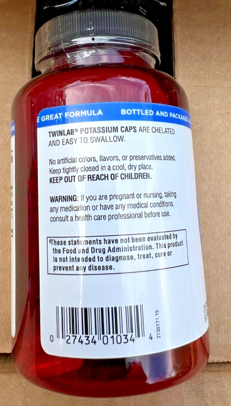 Twinlab Potassium Caps 180 Capsules Egg-Free, Fish Free, Lactose-Free,FREE SHIP gallery