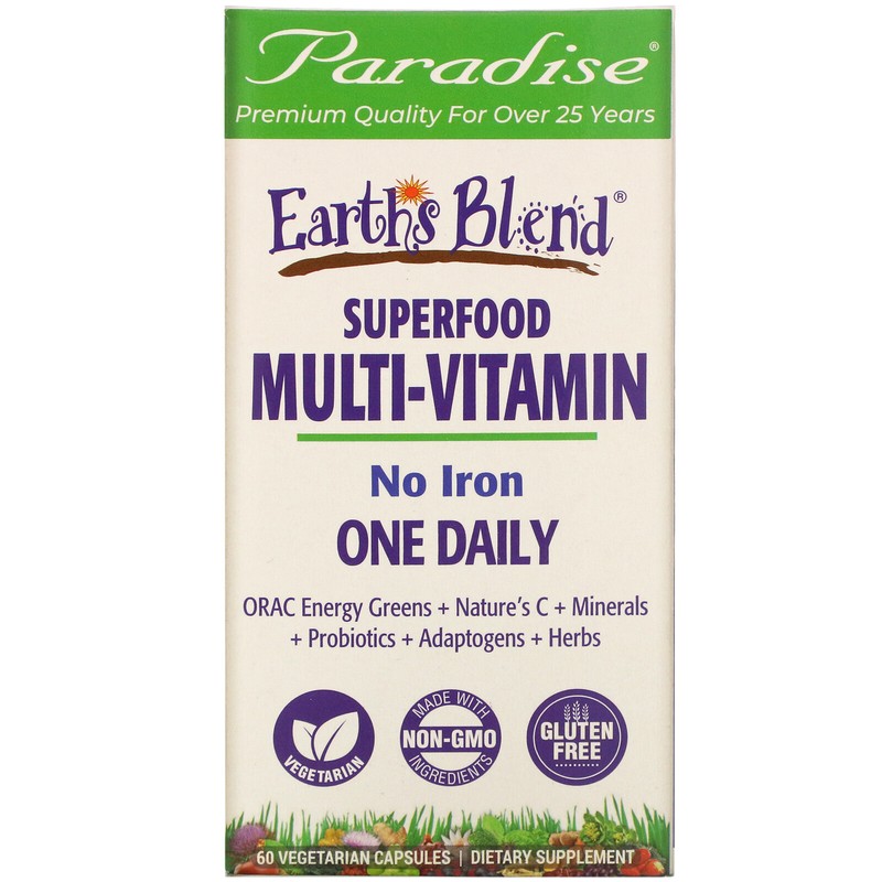 Paradise Herbs, Earth’s Blend, One Daily Superfood Multi-Vitamin, No Iron, 60