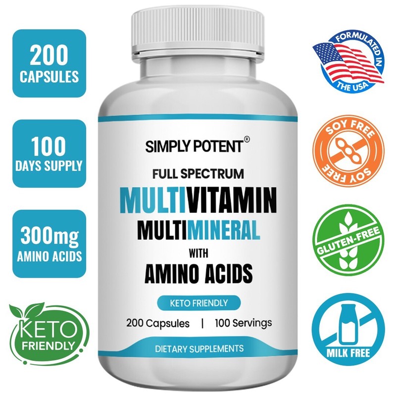 Amino Acids w/ Multivitamins 200 Caps Vitamins A B C D E L-Arginine L-Glutamine