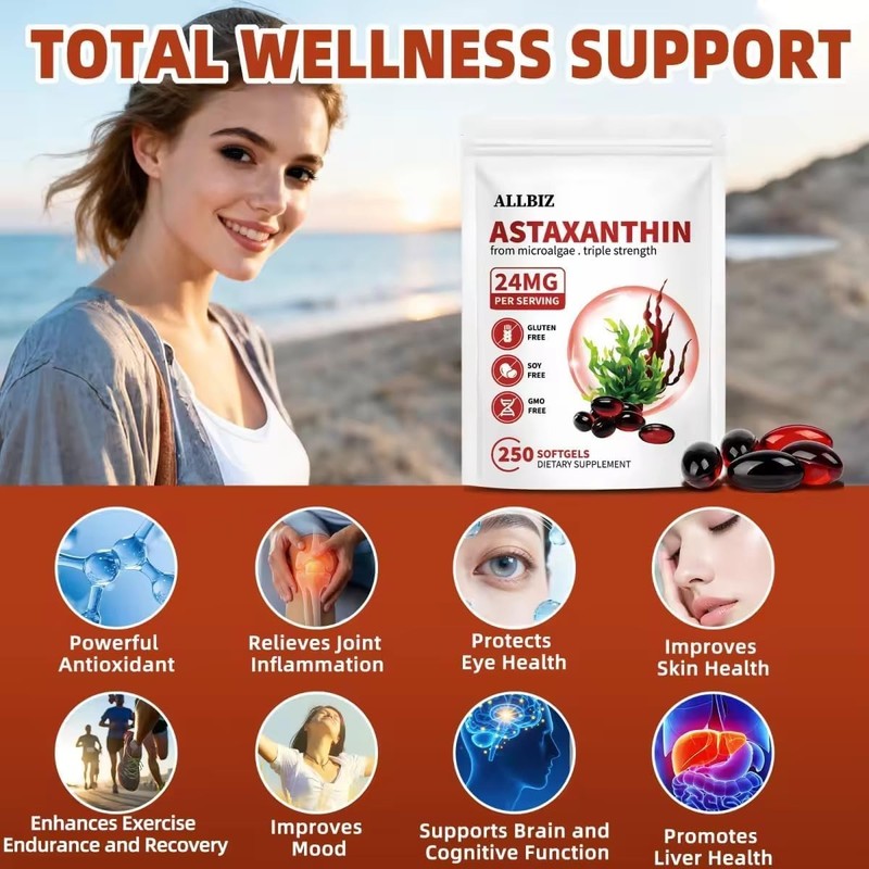 ALLBIZ Astaxanthin 24mg | 250 Softgels | 250-Day Supply | Premium Antioxidant Su gallery