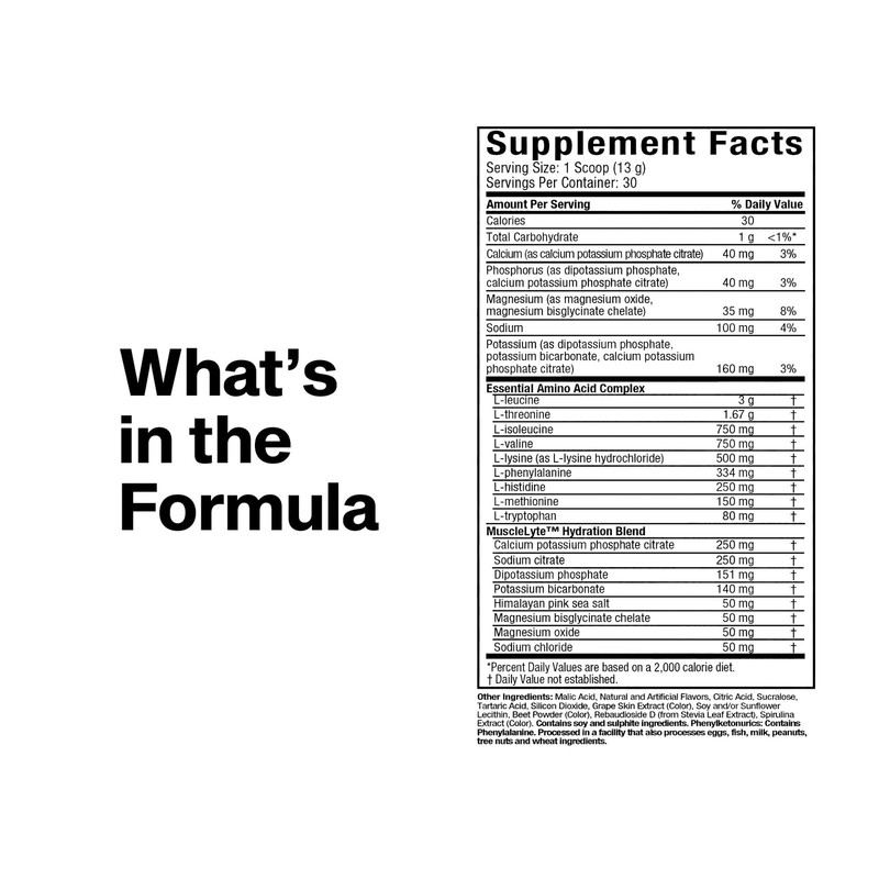 MuscleTech Platinum EAA+ Amino Acids Electrolytes Pre-Workout Recovery Grape 30 gallery