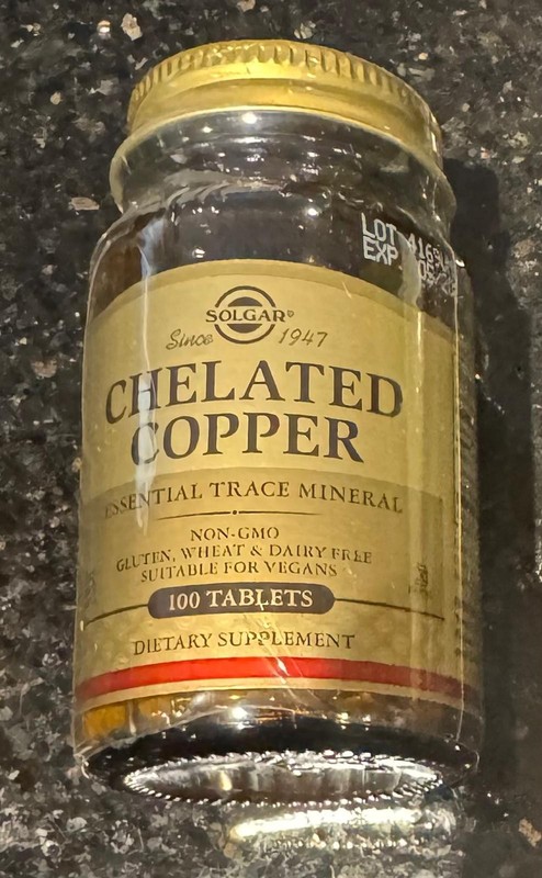 Solgar Chelated Copper 2.5 mg – 100 Tablets – Exp 05/2028 – Vegan, Non-GMO, Seal