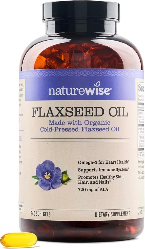 NatureWise Organic Flaxseed Oil 720mg ALA Omega 3 240 Softgels Non GMO