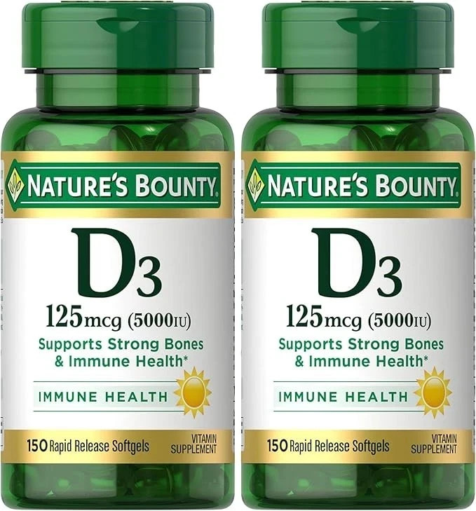 Nature’s Bounty (2 x 150) Softgels Vitamin D3 125 mcg 5000 IU Immune Health 6/26