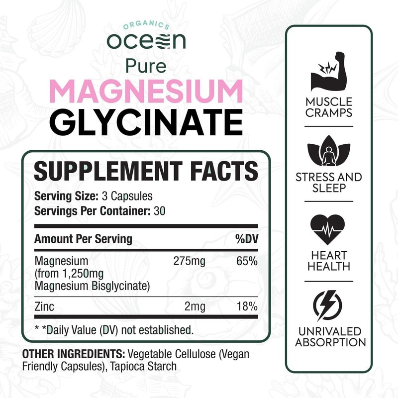 Organics Ocean Pure Magnesium Glycinate with Zinc - Maximum Strength Chelated gallery