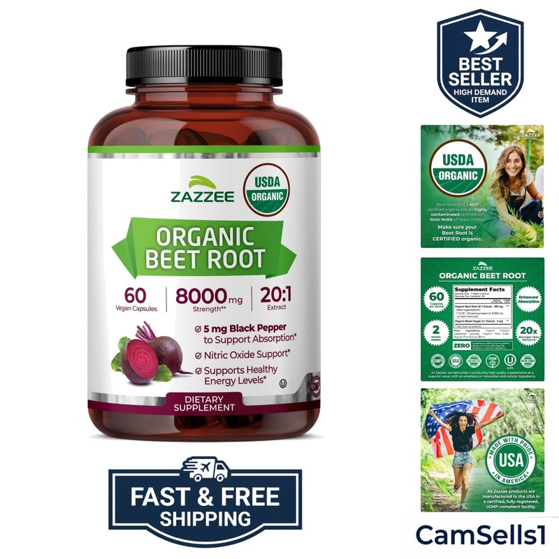 USDA Organic Beet Root 20:1 Extract, 60 Quick Release Capsules, 2 Supply, N…
