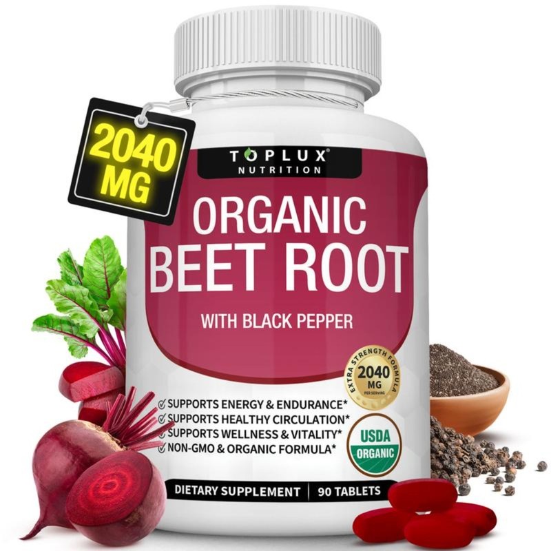 Toplux Organic Beet Root 2040mg Tablets, Nitric Oxide & Circulation Support