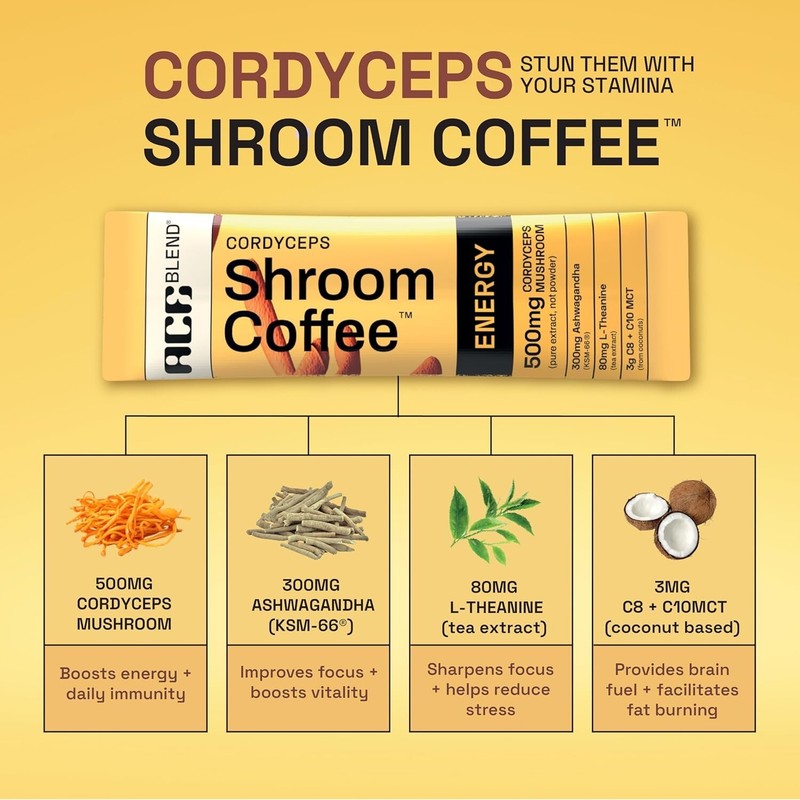 SHROOM COFFEE 15 Serving Sachets KSM 66 Ashwagandha 100% Arabica Instant Coffee gallery