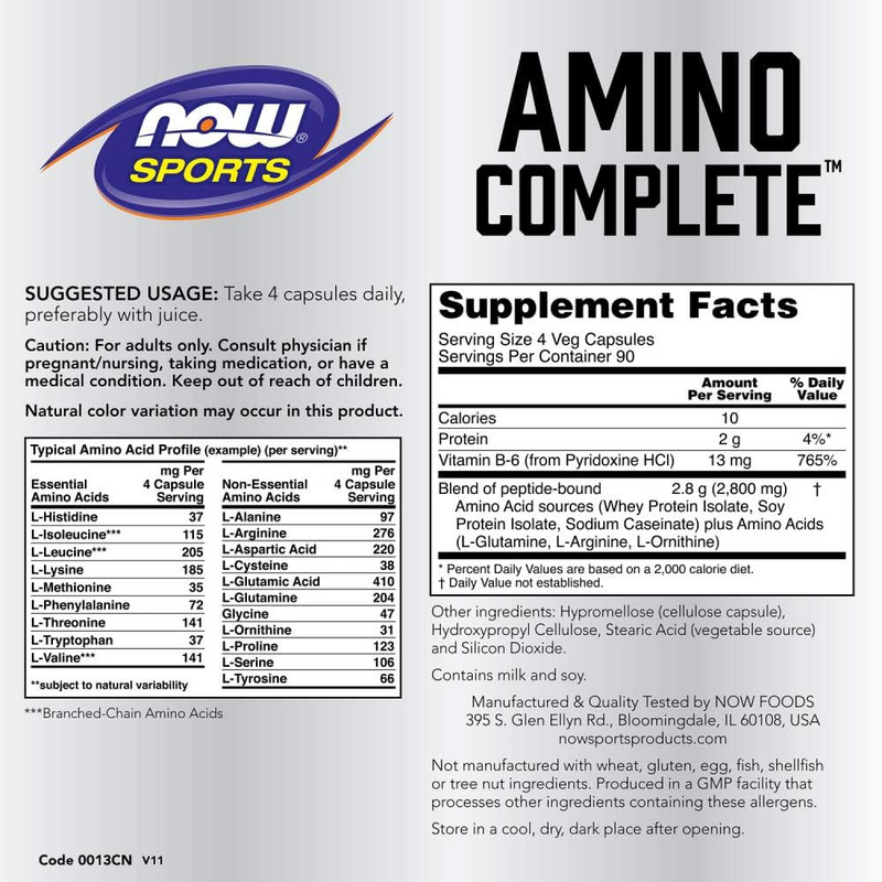 NOW Sports Amino Complete, Protein Blend with 21 Aminos and B-6, Veg Capsules gallery