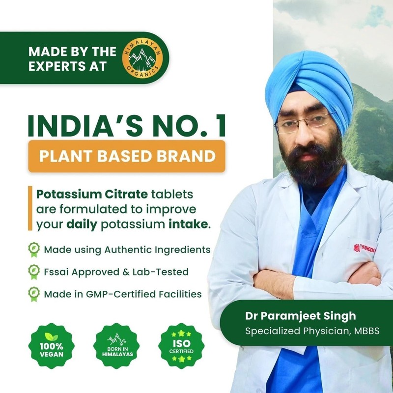 Himalayan Organics Potassium Citrate 800mg (120 Veg Tablets) for Muscle Joint
