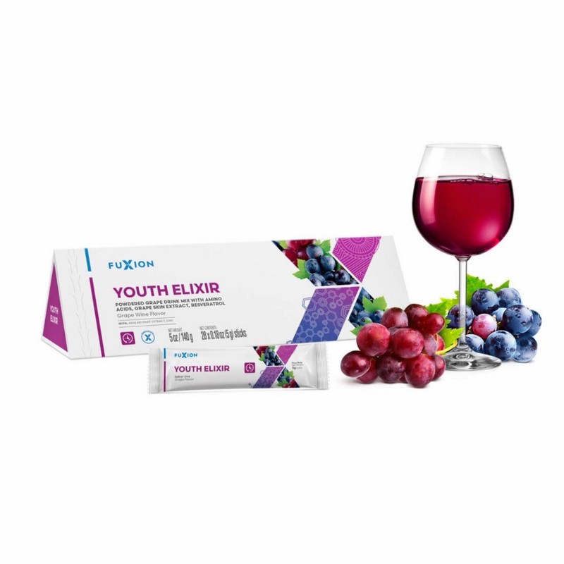 FUXION Youth Elixir Grape Powder Sticks Resveratrol Sugar-Free 25 140g