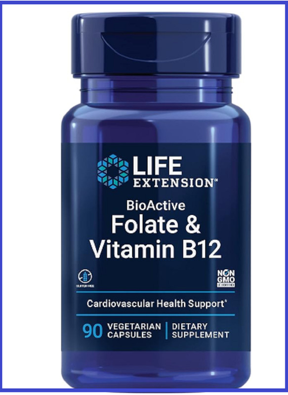 Life Extension BioActive Folate 400mcg & Vitamin B12 300mcg 90Caps methyl-folate