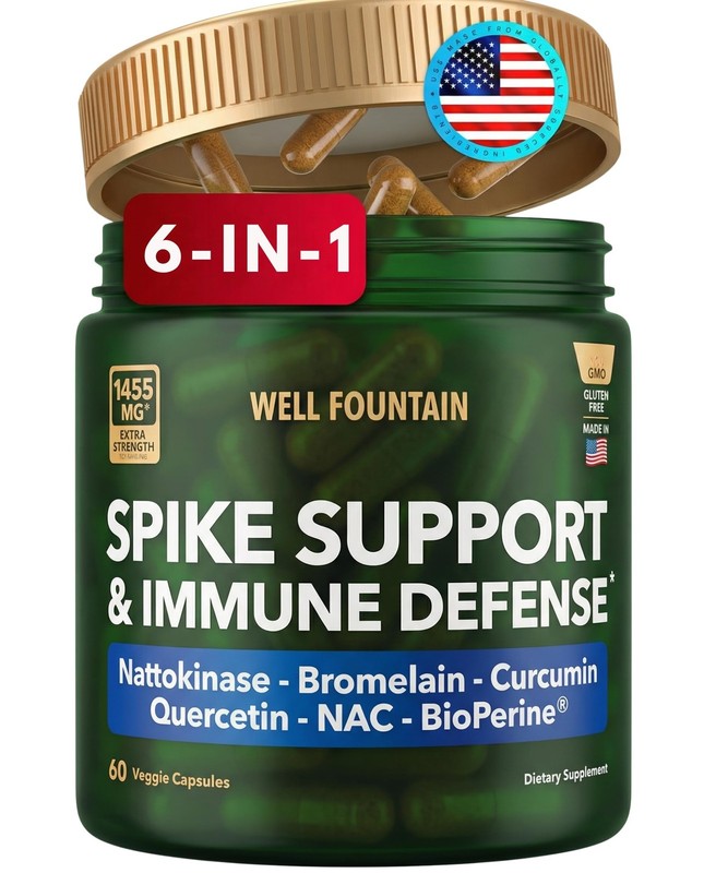WELL FOUNTAIN Spike Support 6in1 Nattokinase 4000 FU, Bromelain 500mg, Curcum...