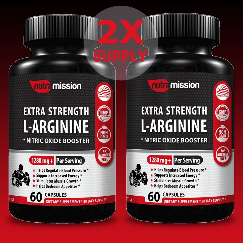 Extra Strength L-Arginine Nitric Oxide Libido & Testosterone Booster 2-Pack