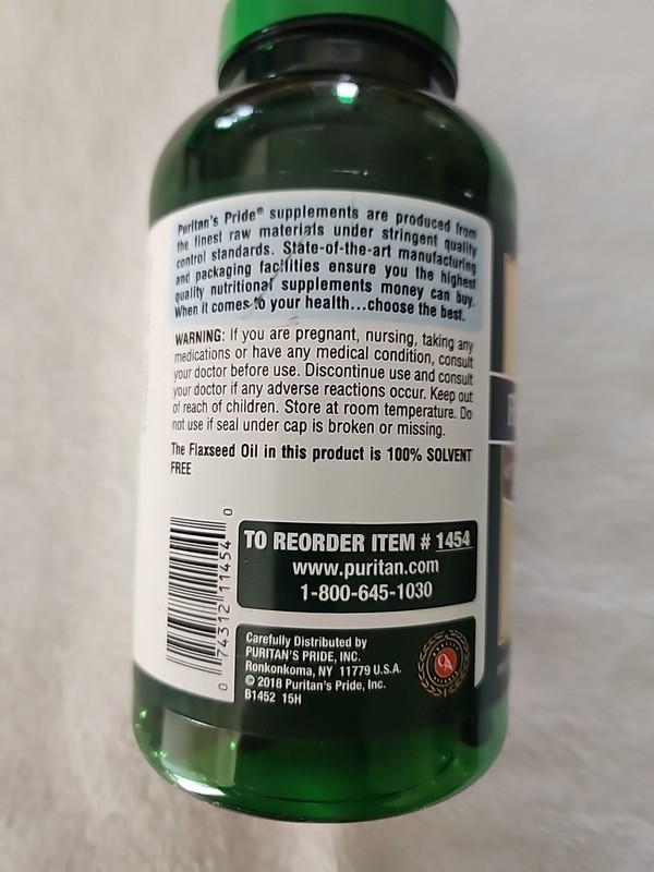 Puritan's Pride Natural Flax Oil 1000 mg - 240 Rapid Release Softgels exp 11/26 gallery