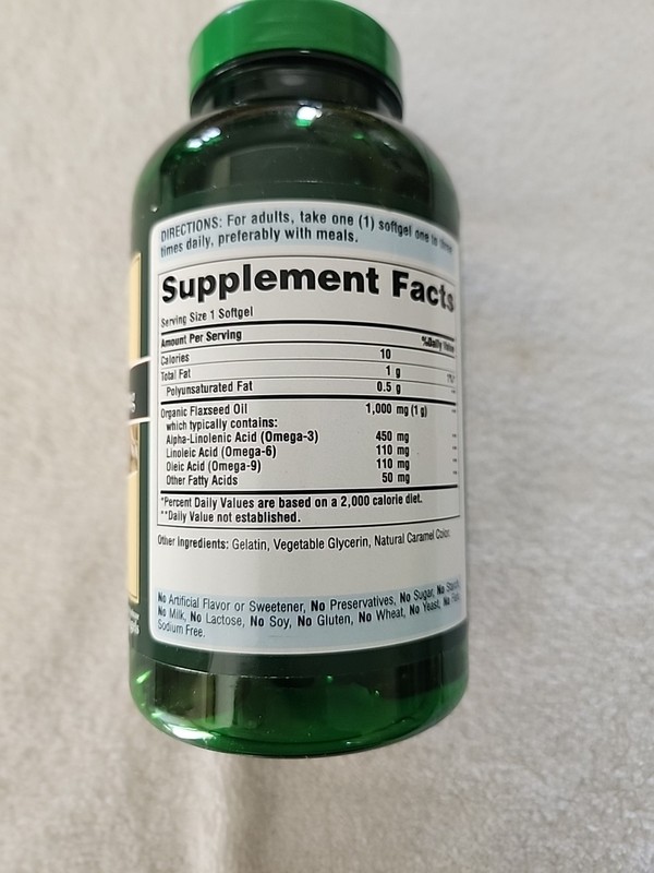 Puritan's Pride Natural Flax Oil 1000 mg - 240 Rapid Release Softgels exp 11/26 gallery