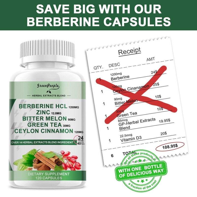 Berberine HCl with Ceylon Cinnamon Capsules (120 Count) -1200mg gallery