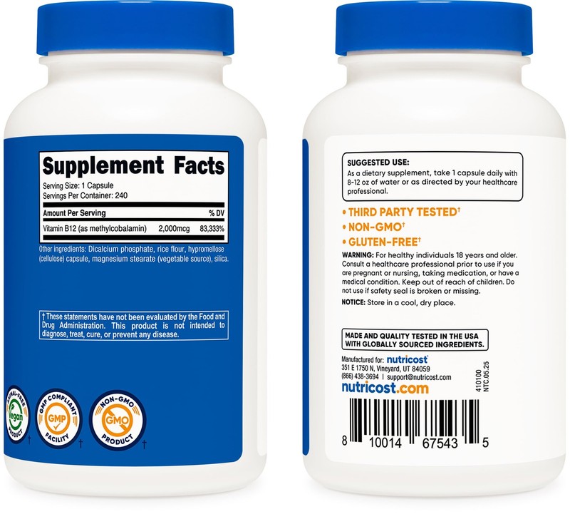Nutricost Vitamin B12 (Methylcobalamin) 2000mcg, 240 240 Count (Pack of 1) gallery