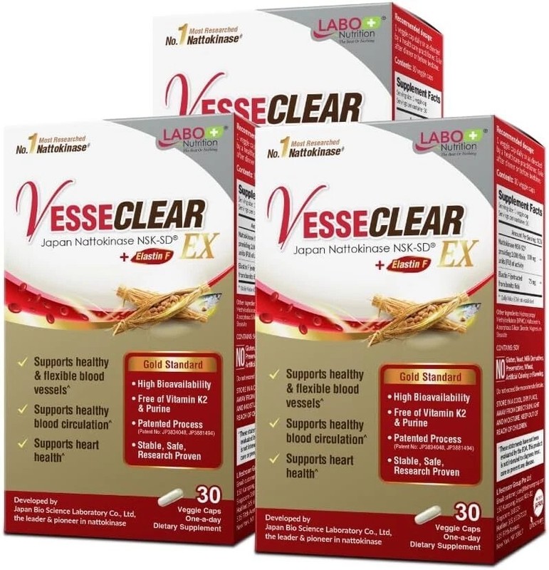 LABO Nutrition VesseCLEAR EX: Nattokinase NSK-SD+Elastin 30 Count (Pack of 3) gallery