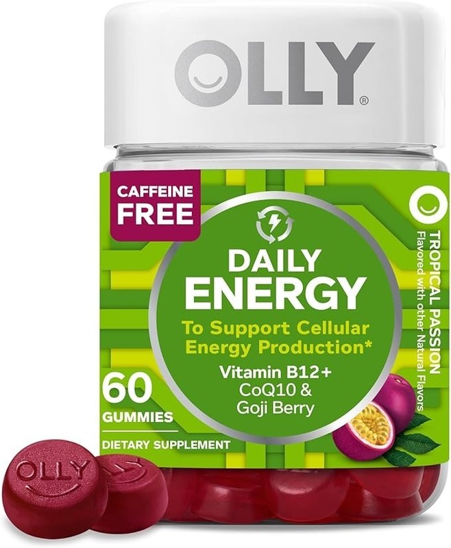 OLLY Daily Energy Gummy, Caffeine Free, Vitamin B12, CoQ10, Goji Berry