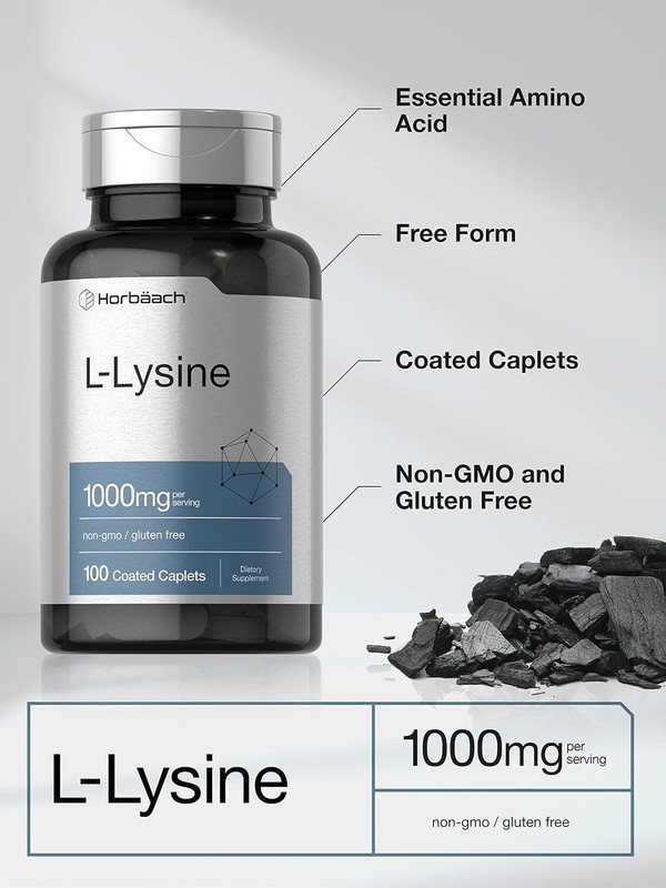 L-Lysine 1000mg ,100 Caplets, Free Form Dietary Supplement, Non-GMO, by Horbaach gallery
