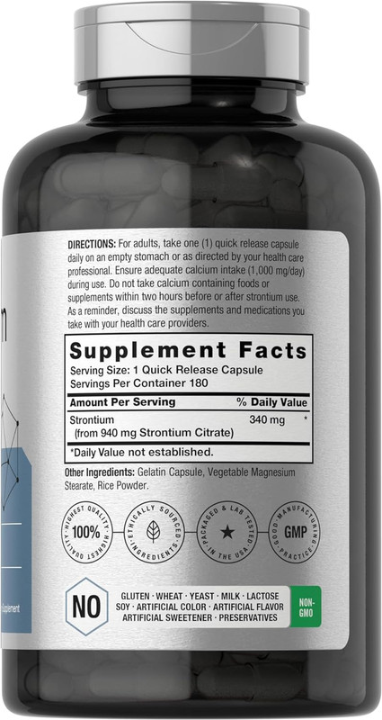 Strontium Citrate 940 Mg | 180 Capsules | Non-Gmo & Gluten Free Supplement | by gallery