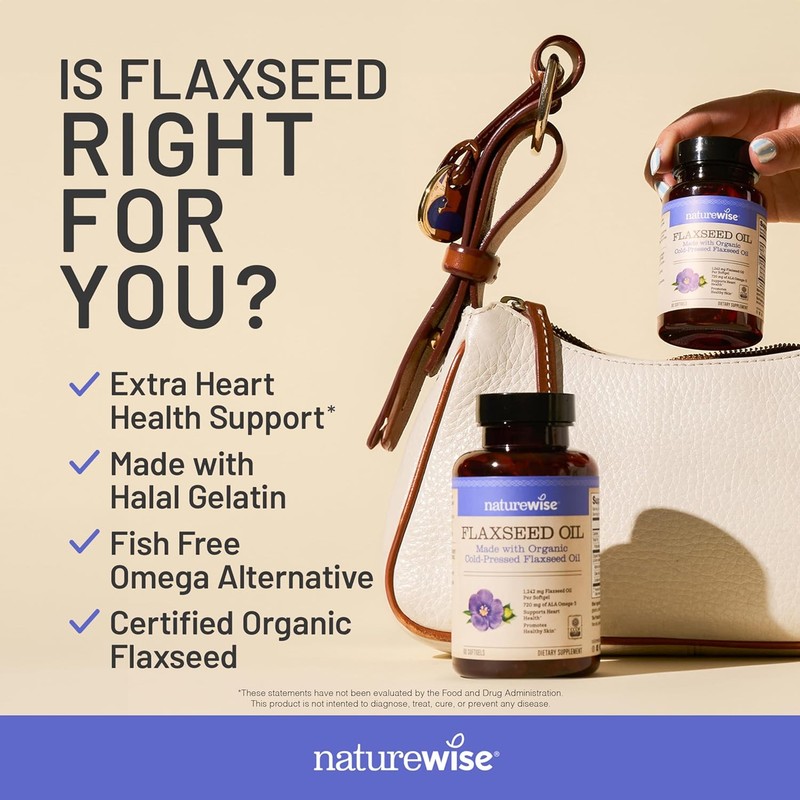 NatureWise Organic Flaxseed Oil 720mg ALA Omega 3 240 Softgels Non GMO gallery
