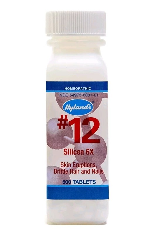 SEALED Hyland’s #12, Silicea 6X, 500 Tablets Sealed Skin Eruptions, Hair Nails