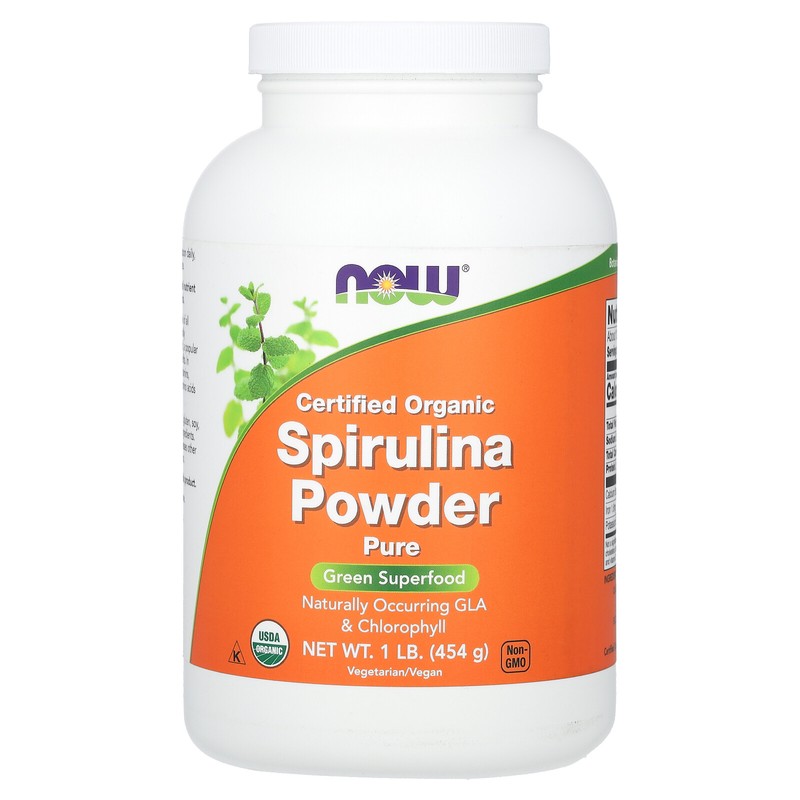 Now Foods Certified Organic Spirulina Powder 1 lb 454 g GMP Quality Assured,