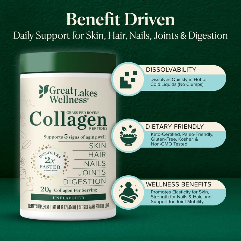 Great Lakes Wellness Collagen Peptides Powder 22 Servings (Pack of 1), Green gallery