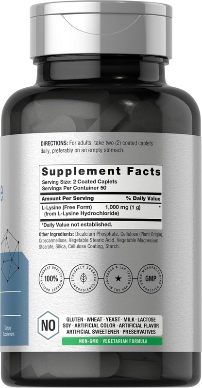 Horbäach L-Lysine 1000mg 100 Coated Caplets Free Form Dietary Supplement gallery