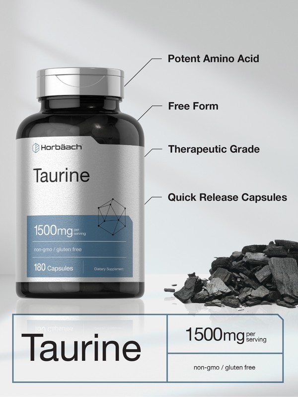 Taurine 1500mg Capsules | 180 Count | Non-GMO and Gluten Free | by Horbaach gallery