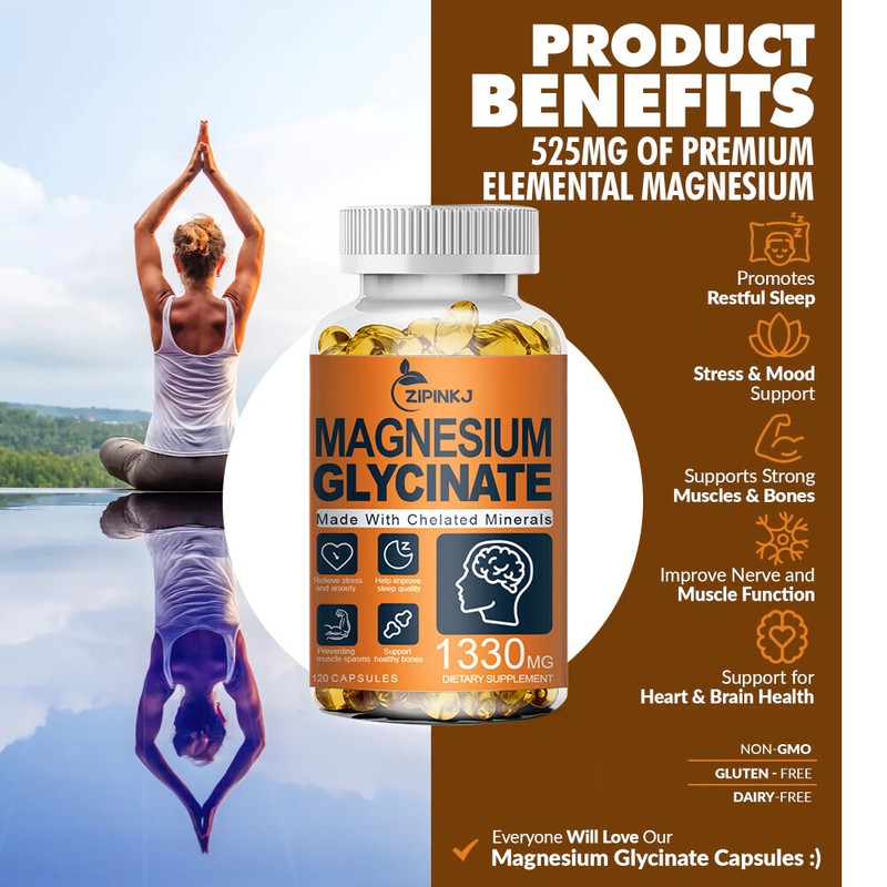 Magnesium Glycinate | 1330mg | 240 Capsules | Buffered & Chelated | by ZIPINKJ gallery