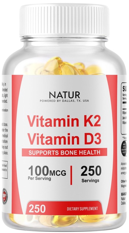 Vitamin D3 (5000 IU) + Vitamin K2 (100mcg) Gluten Free 250 Softgels NON-GMO USA